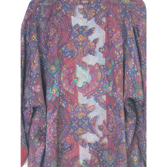 Vtg Victorias Secret Robe Gold Label Red Blue Brocade Lightweight Kimono Short - Picture 9 of 9